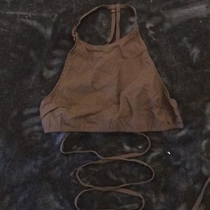 Black crop top for a rave with strappy tie detail